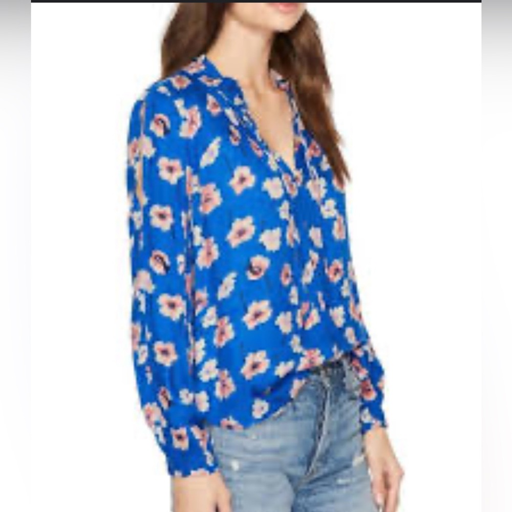 Lucky Brand Floral Blue Viscose Ling Sleeve Blouse S - Picture 5 of 5